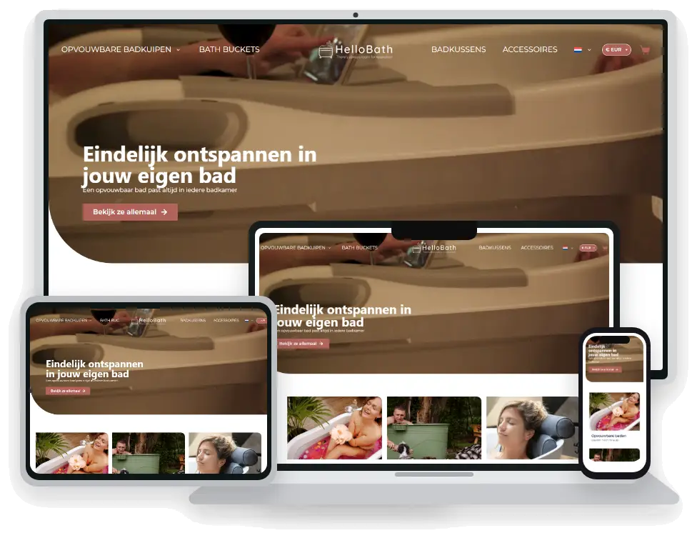 Screenshot van het HelloBath commerce systeem