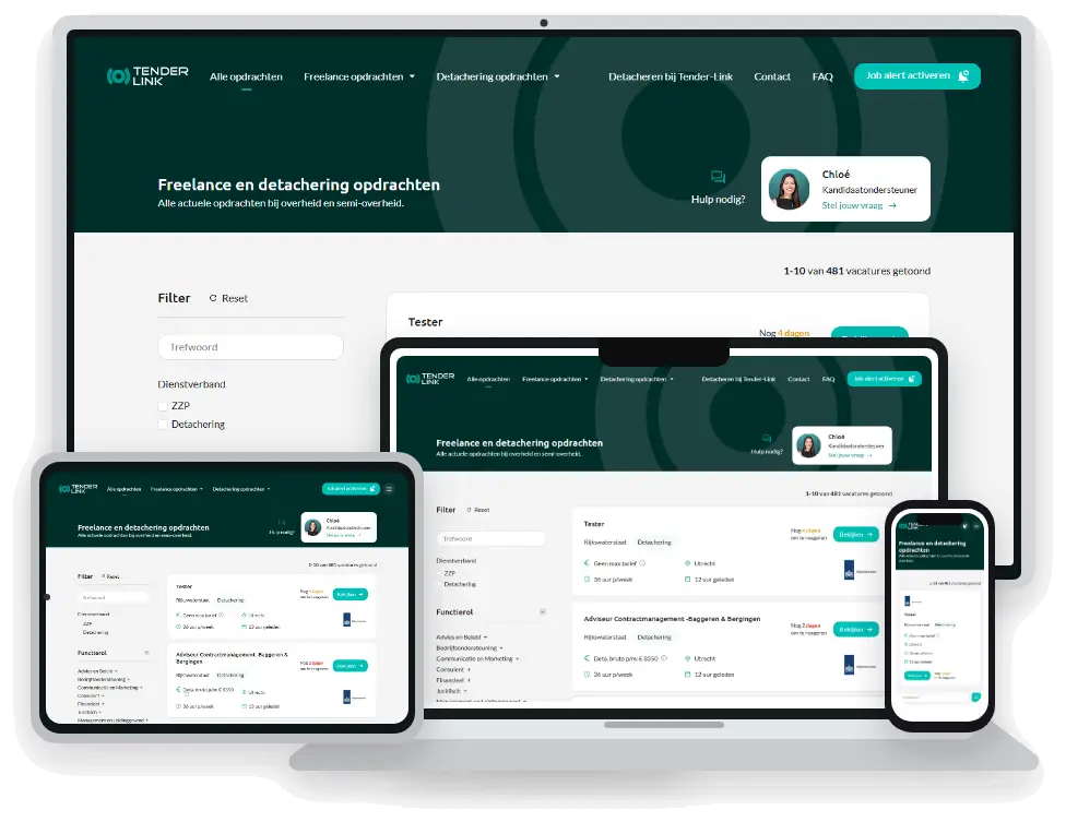 Screenshot van het Tender-Link opdrachtplatform