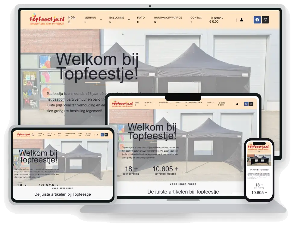 Screenshot van de Top Feestje website