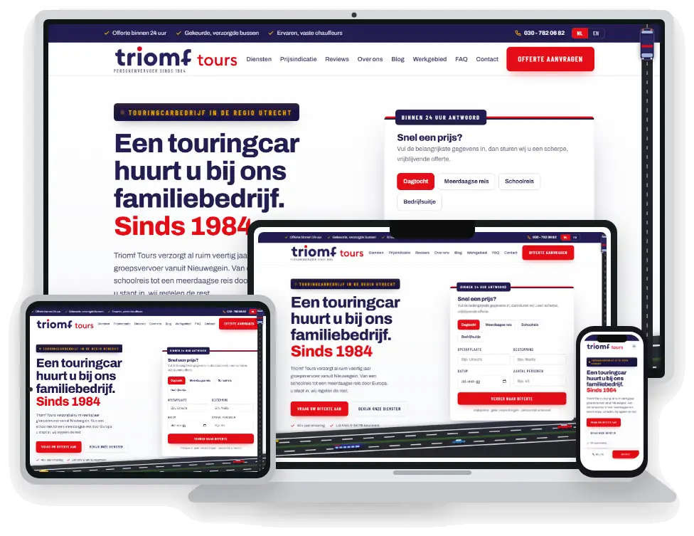 Screenshot van de Triomf Tours website